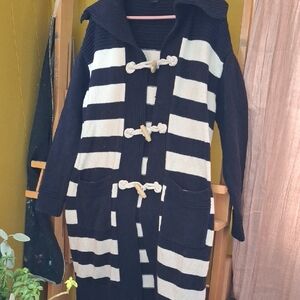 Talbots Navy and Cream Striped Cardigan